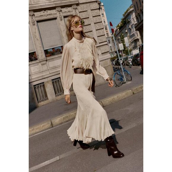 ZARA LACE MIDI DRESS WITH BELT - Picture 1 of 9